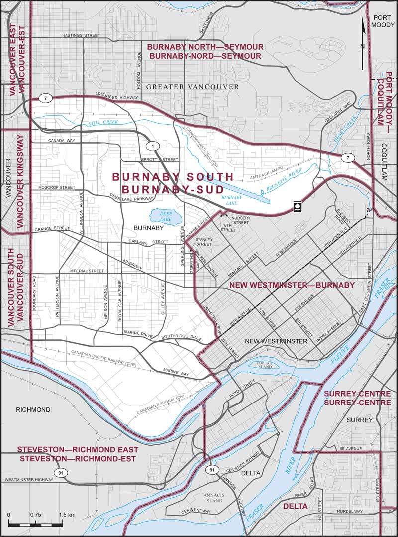 Map of Burnaby South electoral district
