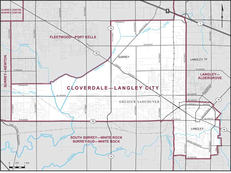 Map of Cloverdale—Langley City electoral district