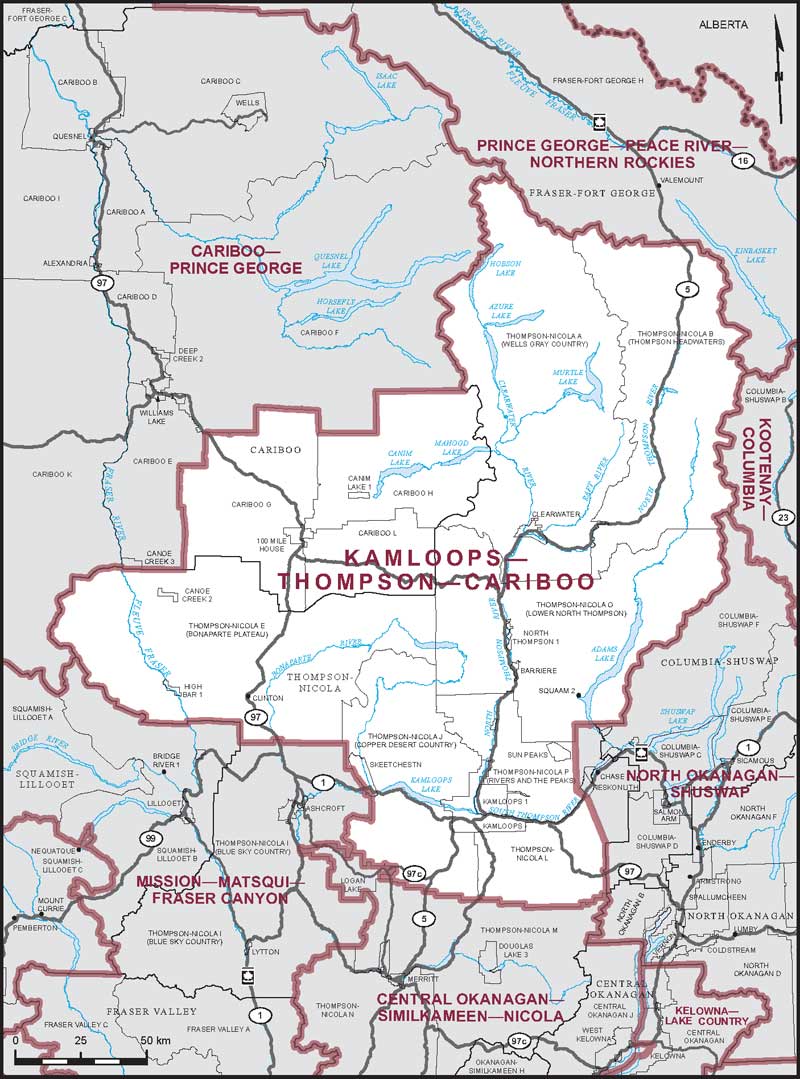 Map of Kamloops—Thompson—Cariboo electoral district