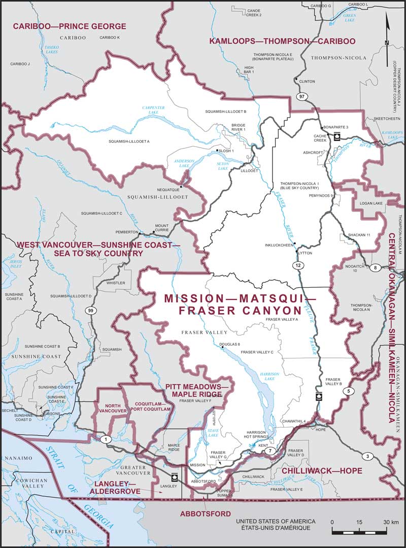 Map of  Mission—Matsqui—Fraser Canyon electoral district