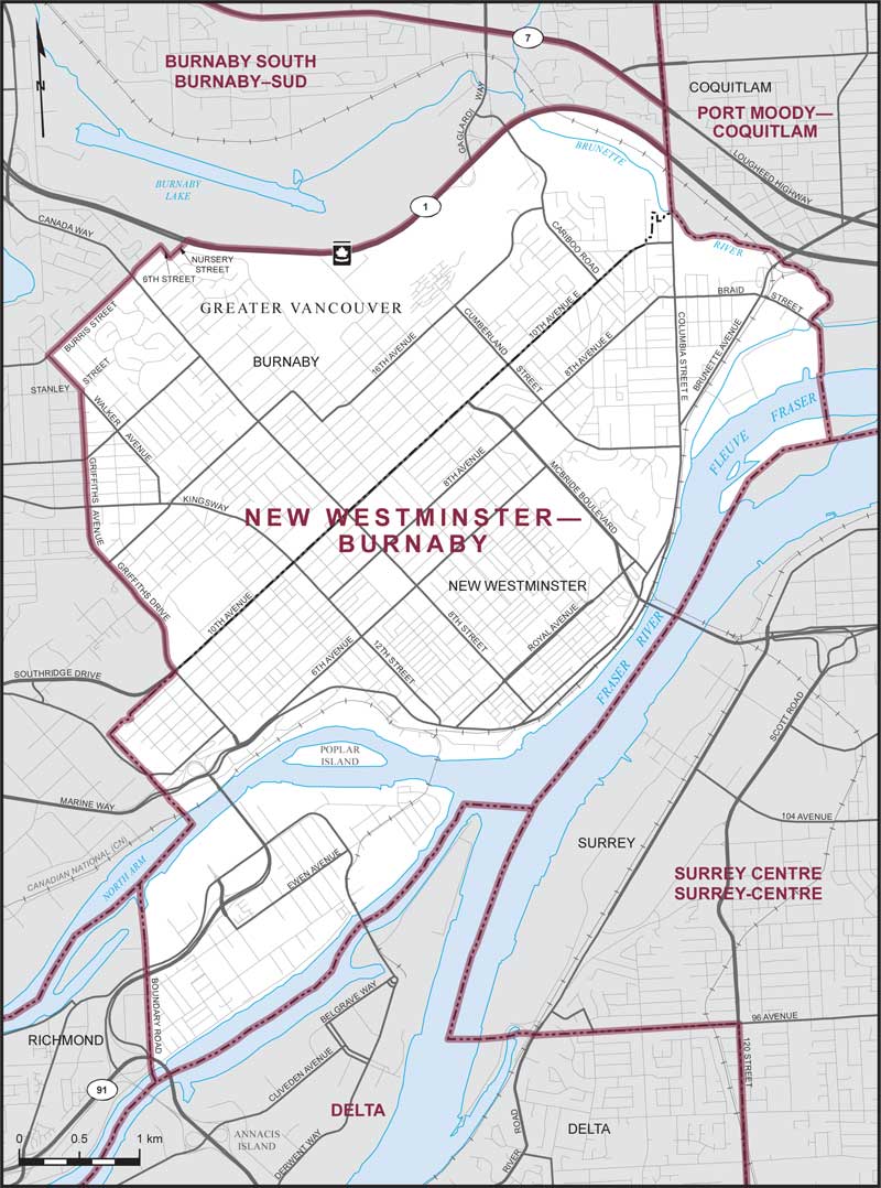 Map of New Westminster—Burnaby electoral district