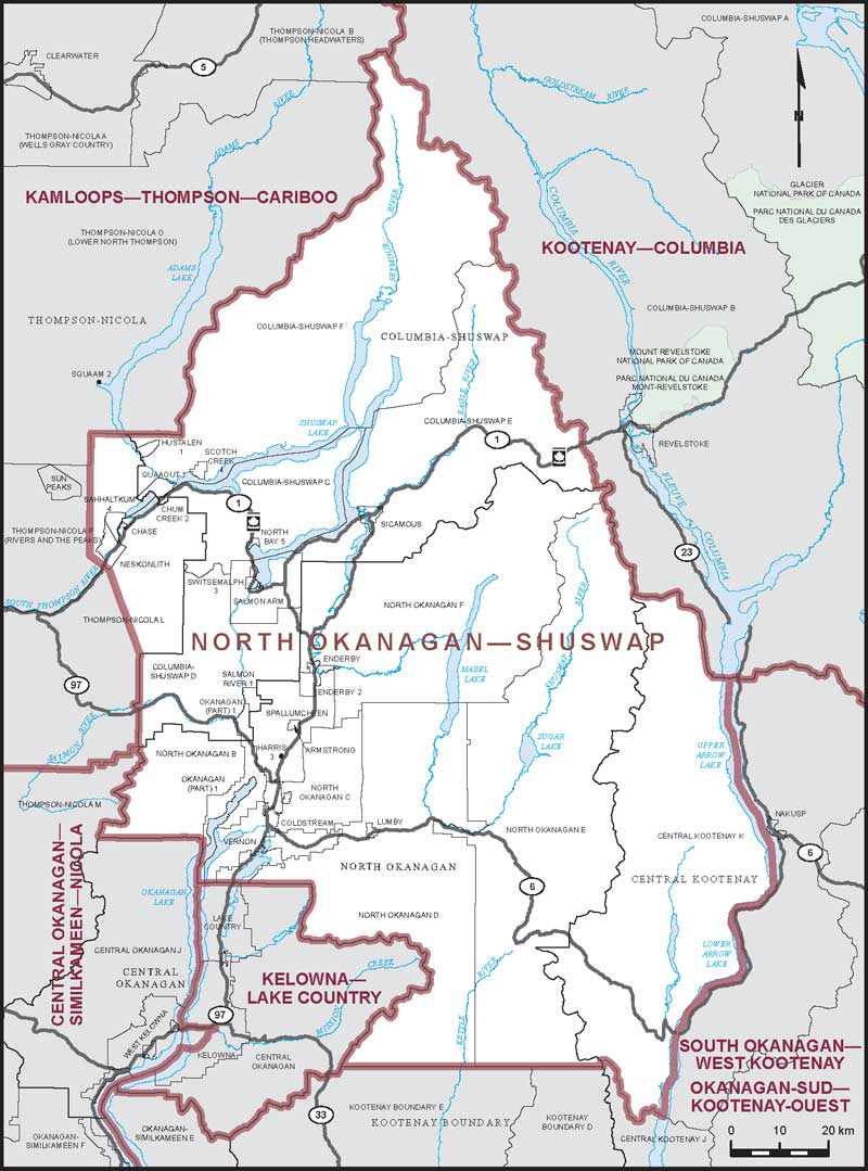 Map of North Okanagan—Shuswap electoral district