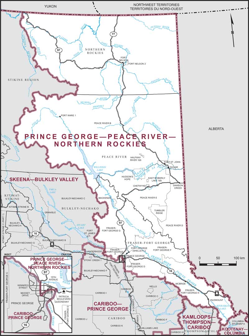 Map of Prince George—Peace River—Northern Rockies electoral district