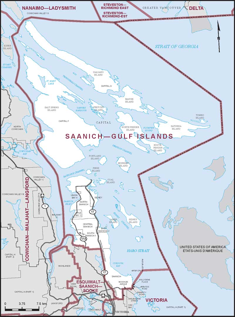 Map of Saanich—Gulf Islands electoral district