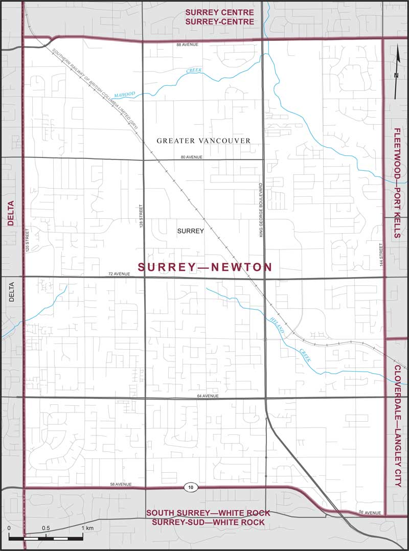 Map of Surrey—Newton electoral district