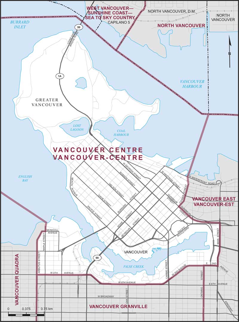 Map of Vancouver Centre electoral district