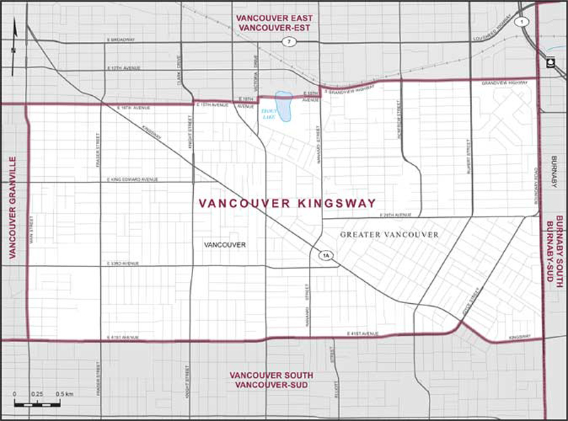 Map of Vancouver Kingsway electoral district