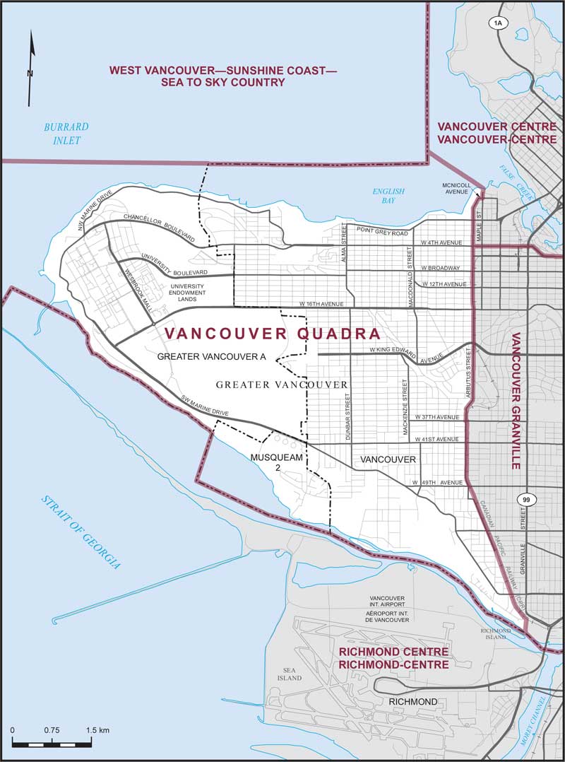 Map of Vancouver Quadra electoral district