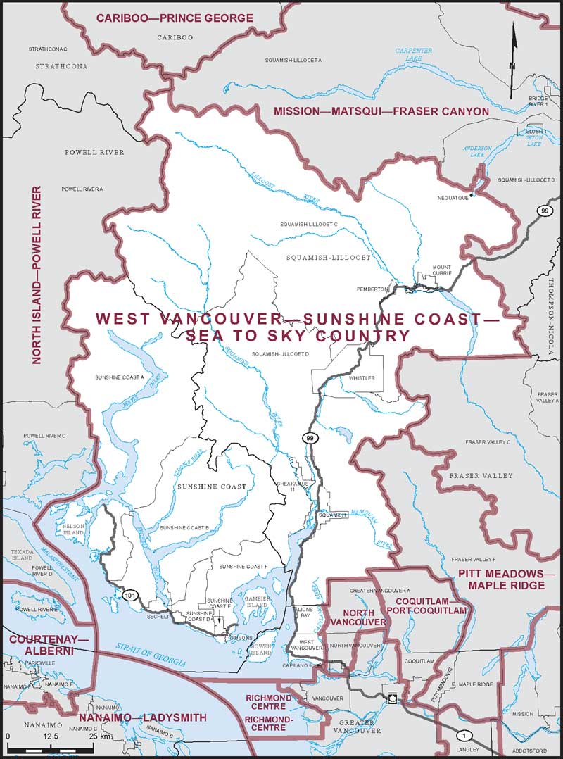 Map of West Vancouver—Sunshine Coast—Sea to Sky Country electoral district