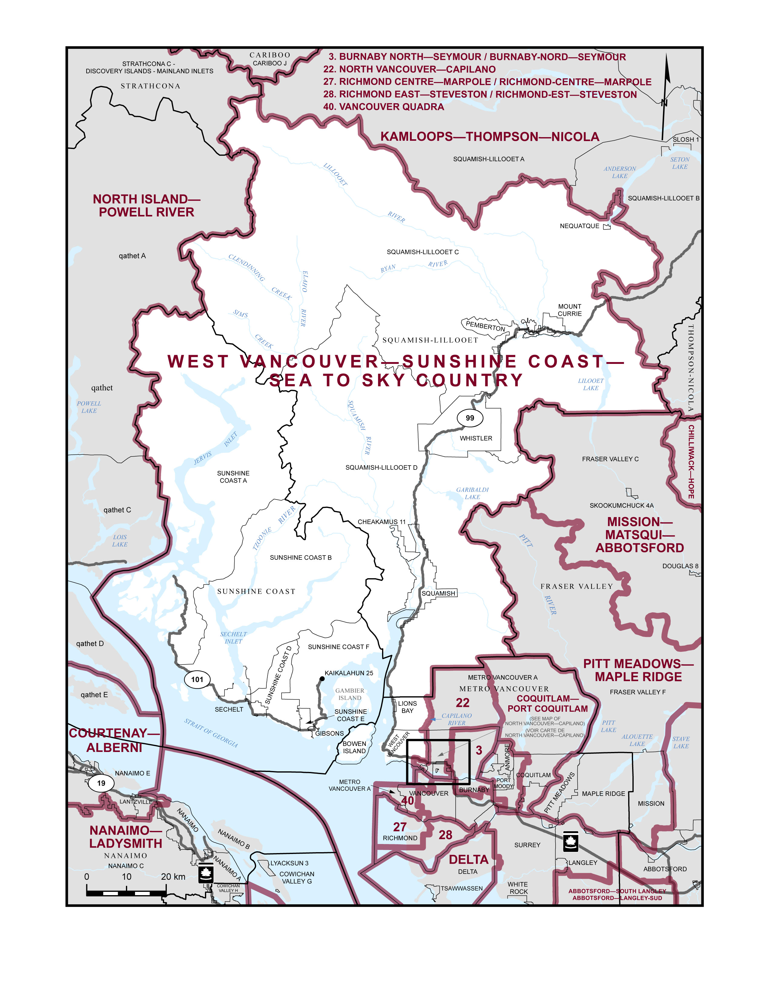 Map of West Vancouver—Sunshine Coast—Sea to Sky Country electoral district