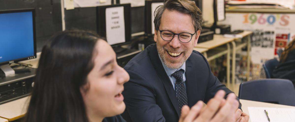 CEo Event in Toronto_Cover Elections Canada CEO laughing with a student