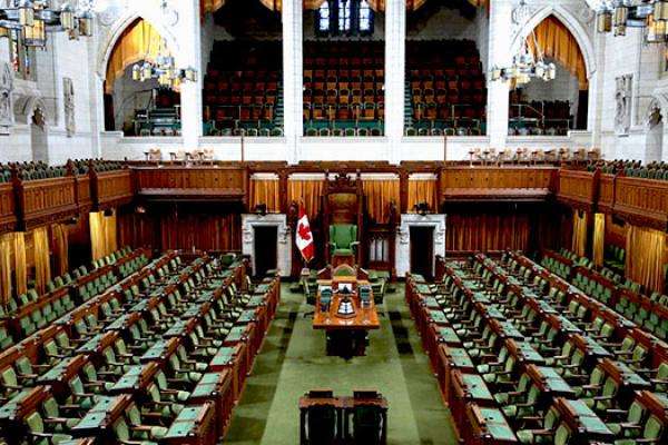 House of Commons of Canada. No one is present, the House is empty. 