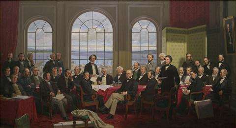 A painting depicting the Fathers of Canadian Confederation.  