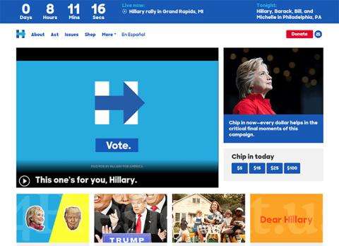Image of Hilary Clinton's official website.