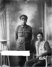 VRTT_FNP_1919_EN Black and white photo of Chief Joe Crow and Nick King near Fort Macleod, Alberta.